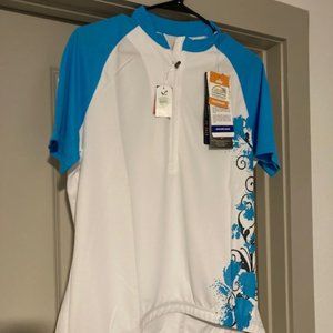 Crane Cycling Jersey Adult Size 44 White Blue Floral Bike Biking- Unisex